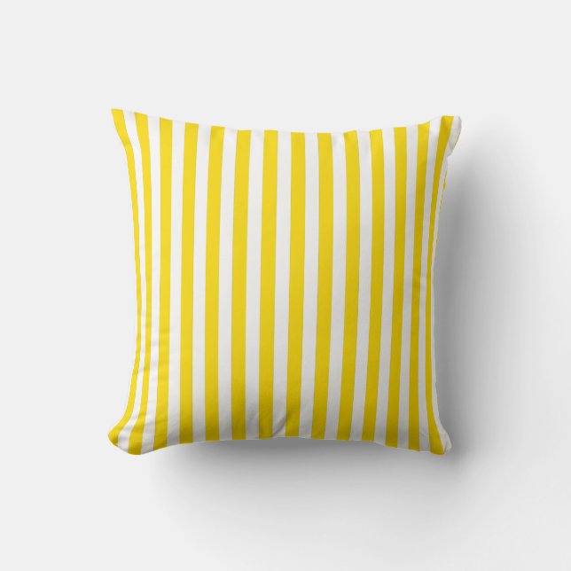 Yellow and White Deckchair Stripe Pattern Throw Pillow (Front)
