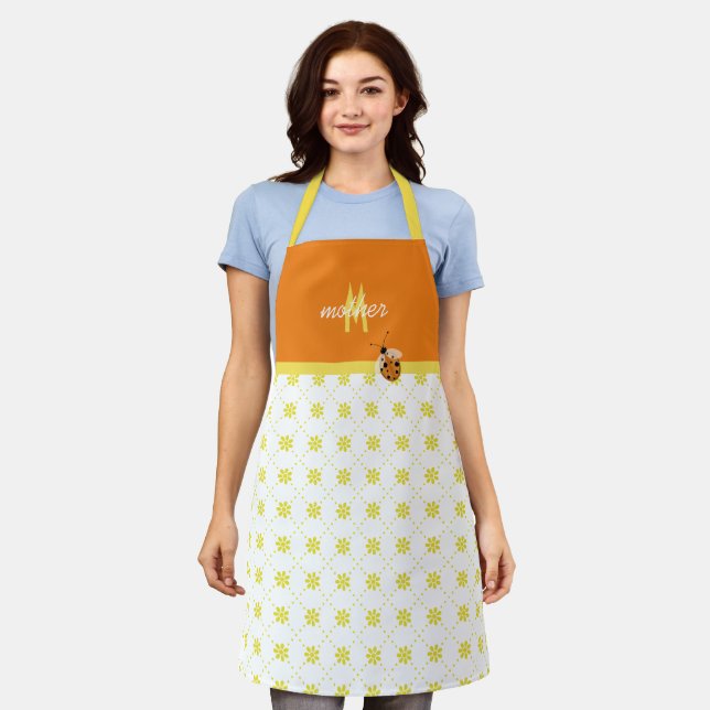 Yellow and White Eyelet with Ladybug Apron (Worn)