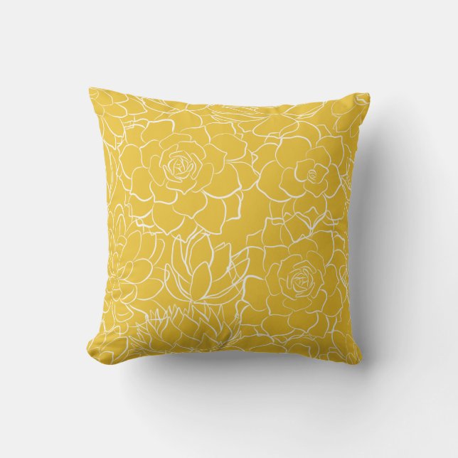 Yellow and White Floral Patio Outdoor Pillow (Front)
