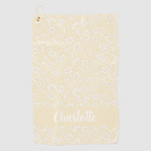 Yellow And White Floral Personalized Name Women Golf Towel