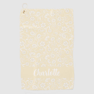 Yellow And White Floral Personalized Name Women Golf Towel
