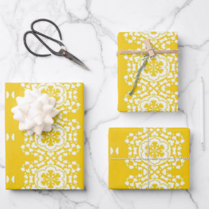 Yellow and white flower wrapping paper sheet