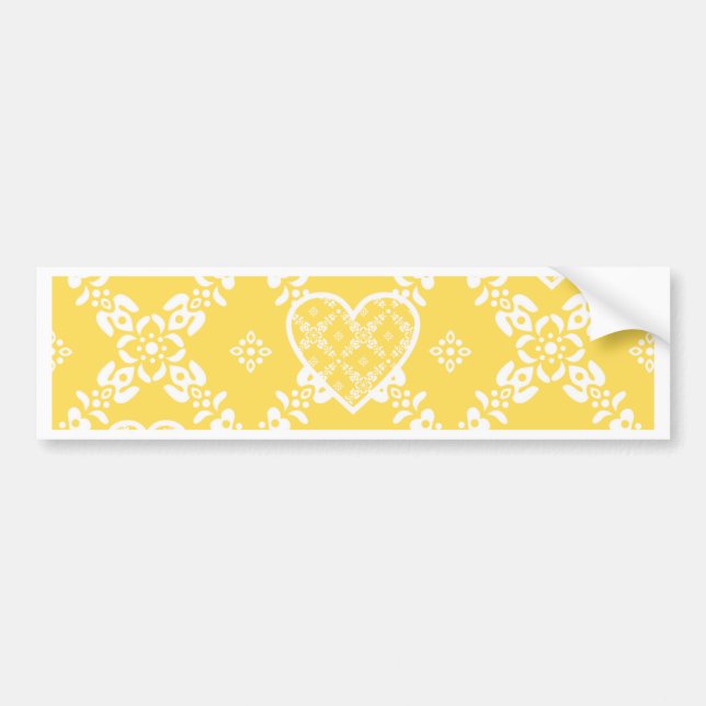 Yellow and white flowers and hearts customizable bumper sticker (Front)