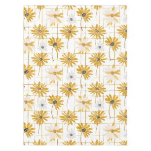 Yellow and White Flowers - Distressed Golden Plaid Tablecloth