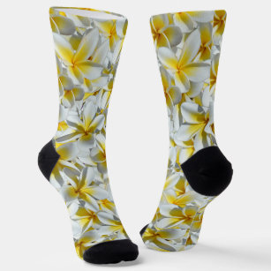 Yellow And White Frangipani Flowers, Crew Socks