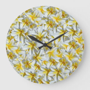 Yellow And White Frangipani Flowers, Large Clock