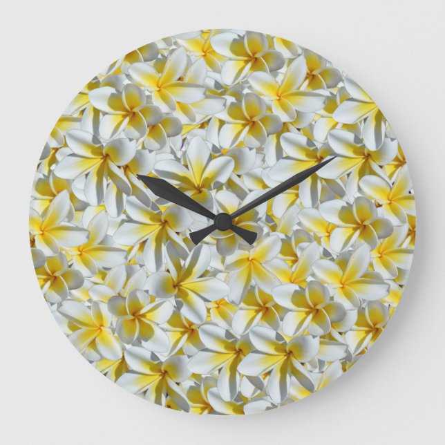Yellow And White Frangipani Flowers, Large Clock (Front)