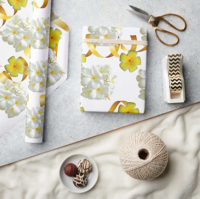Yellow and White Frangipani Matte Wrapping Paper (Crafts)