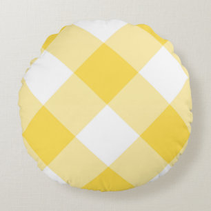 yellow and white geometric round pillow