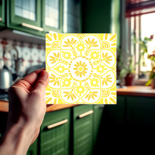 Yellow and white geometric tile
