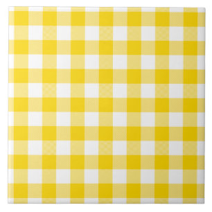 Yellow and White Gingham Checks Squares Pattern Tile