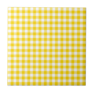 Yellow and White Gingham Checks Squares Pattern Tile