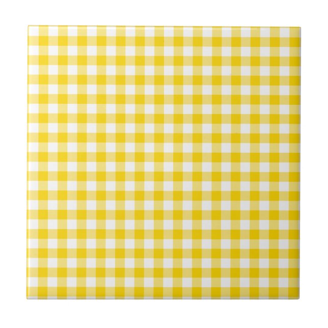 Yellow and White Gingham Checks Squares Pattern Tile (Front)