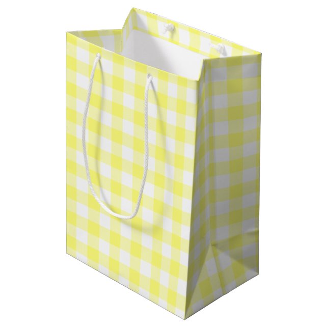 Yellow and White Gingham Medium Gift Bag (Front Angled)