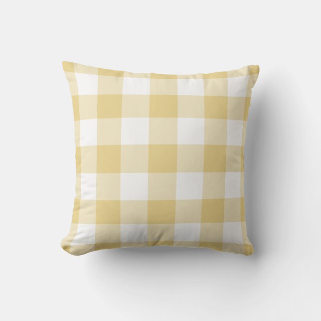 Yellow and White Gingham Pattern Chequered Outdoor Pillow (Front)