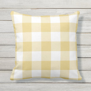 Yellow and White Gingham Pattern Chequered Outdoor Pillow
