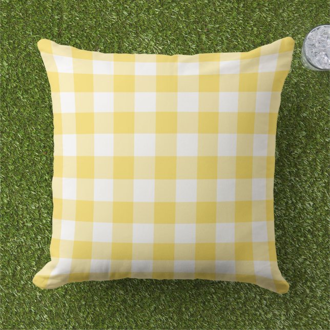 Yellow and White Gingham Plaid Pattern Outdoor Pillow (Grass)