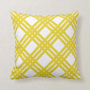 Yellow and White Gingham Throw Pillow