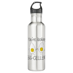 Yellow and White Hand Drawn Egg-cellent Egg puns 710 Ml Water Bottle