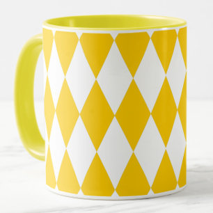 Yellow and White Harlequin Diamonds Check Design Mug