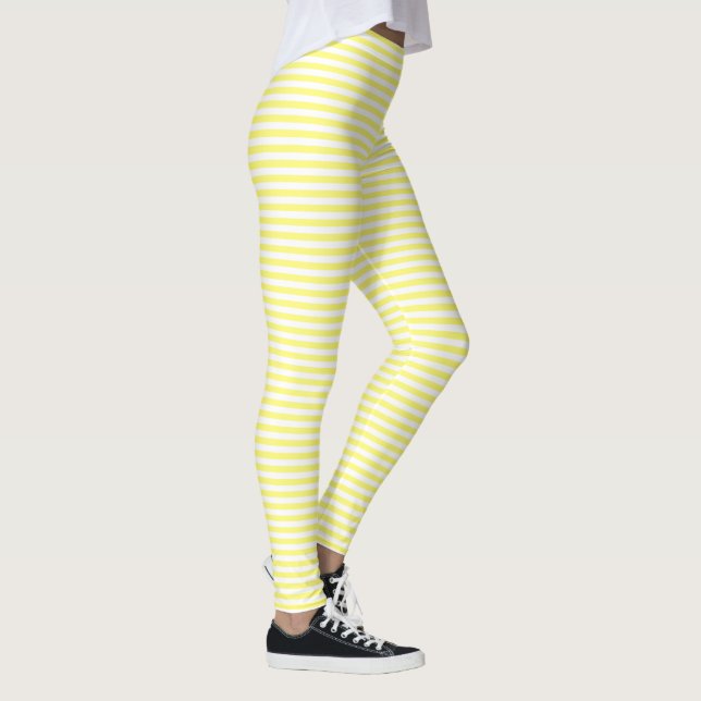 Yellow and White Horizontal Pinstripe Summer Look Leggings (Right)