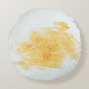 Yellow and white illustration round pillow