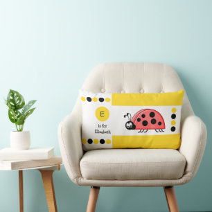 Yellow and white ladybird kids monogram lumbar pillow