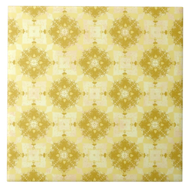 Yellow and White Modern Ogee Pattern Tile (Front)