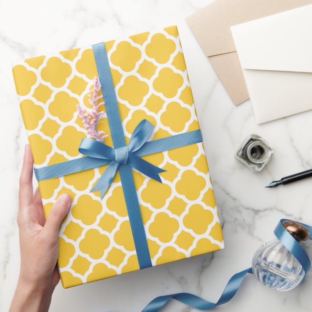 Yellow and White Modern Quatrefoil Wrapping Paper (Gifting)