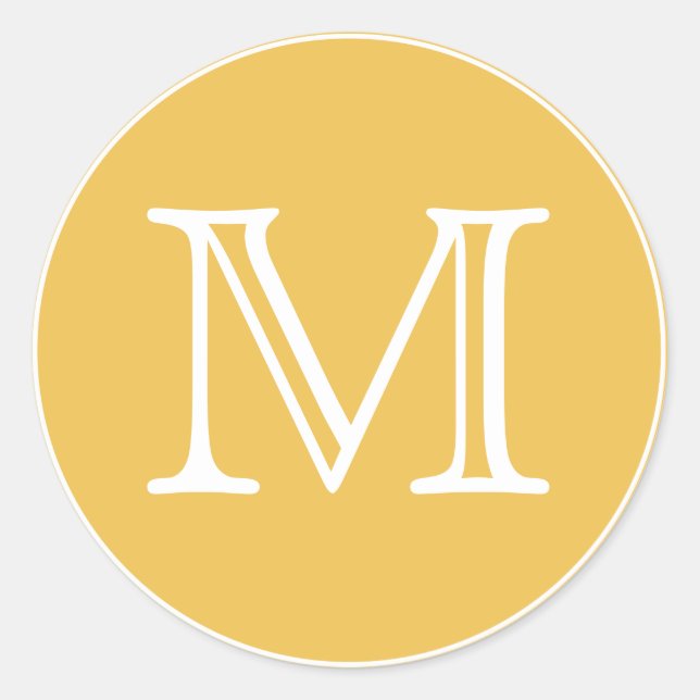 Yellow and White Monogram Letter Classic Round Sticker (Front)