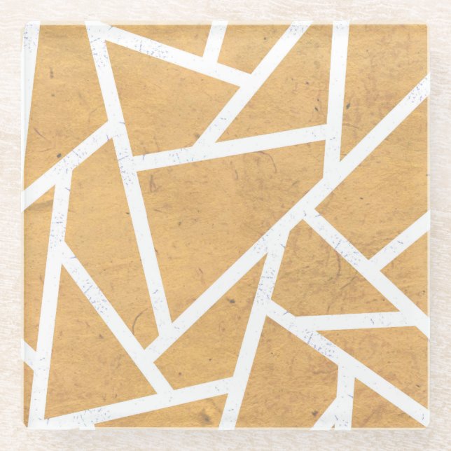 Yellow and white mosaic pattern glass coaster (Front)