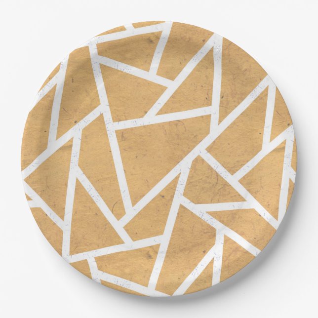 Yellow and white mosaic pattern paper plate (Front)