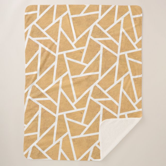 Yellow and white mosaic pattern sherpa blanket (Front)