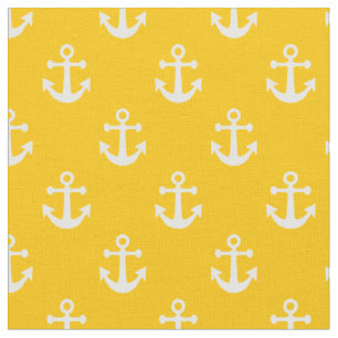 Yellow and White Nautical Anchors Pattern Fabric