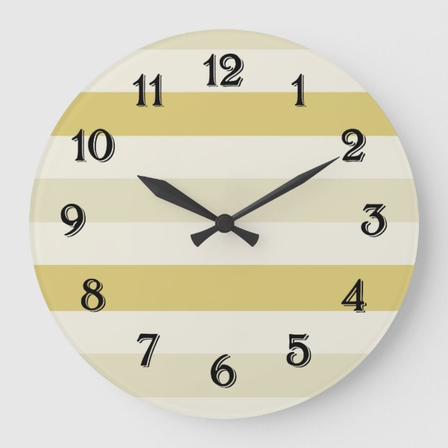 Yellow and White Ombre Stripes Large Clock (Front)