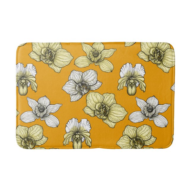 Yellow and white orchid flowers bath mat (Front)