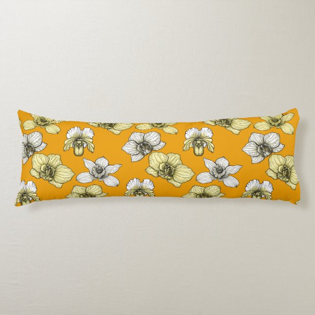 Yellow and white orchid flowers body pillow (Front)
