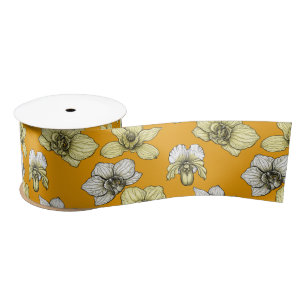 Yellow and white orchid flowers satin ribbon