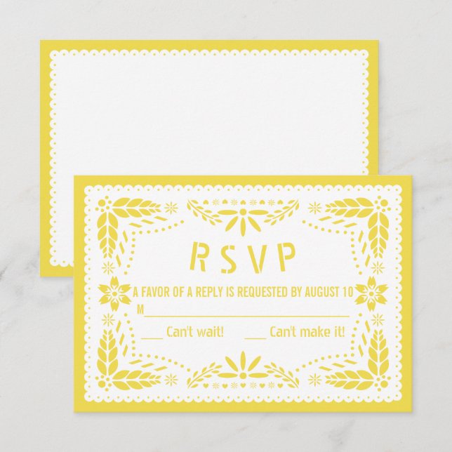 Yellow and white papel picado baby shower RSVP card (Front/Back)