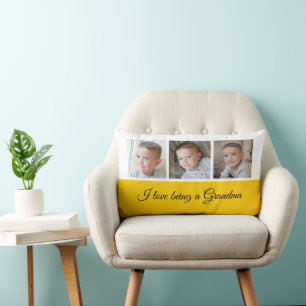 Yellow and white photo collage for Grandma Lumbar Pillow