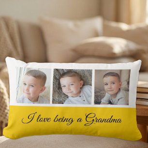 Yellow and white photo collage for Grandma Lumbar Pillow