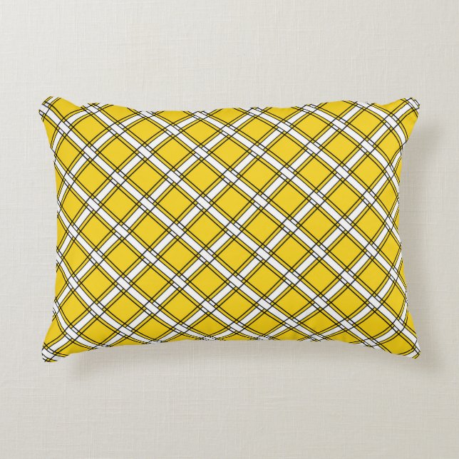 Yellow and white plaid plaid pattern  accent pillow (Front)