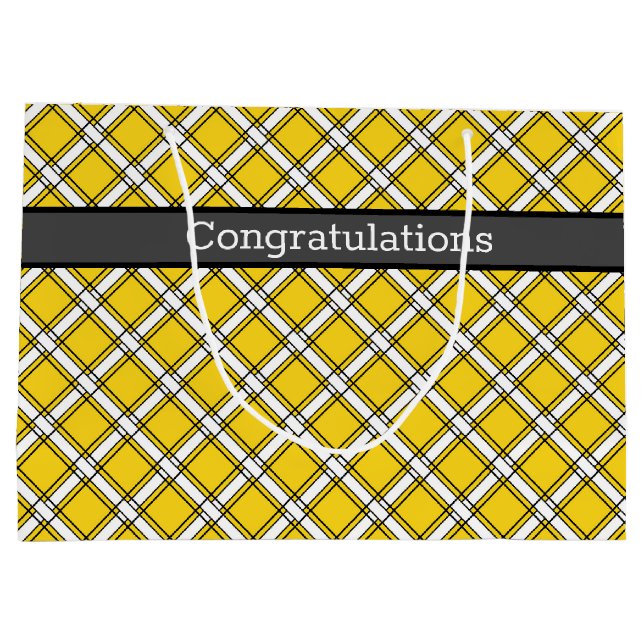 Yellow and white plaid plaid pattern   large gift bag (Back)