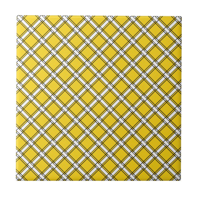 Yellow and white plaid plaid pattern  tile (Front)