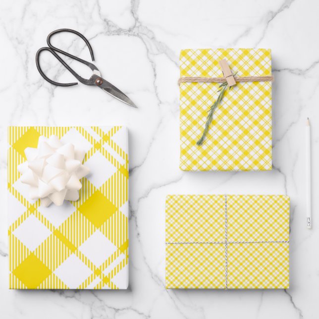 Yellow and White Plaid Wrapping Paper Sheets (Front)