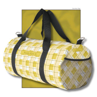 Yellow and White Plaid, Your Name Duffle Bag
