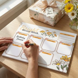 Yellow and White Playful Floral Weekly Planner  Notepad
