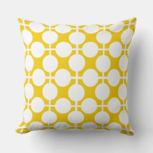 Yellow and white polka dot and check pattern is fa throw pillow