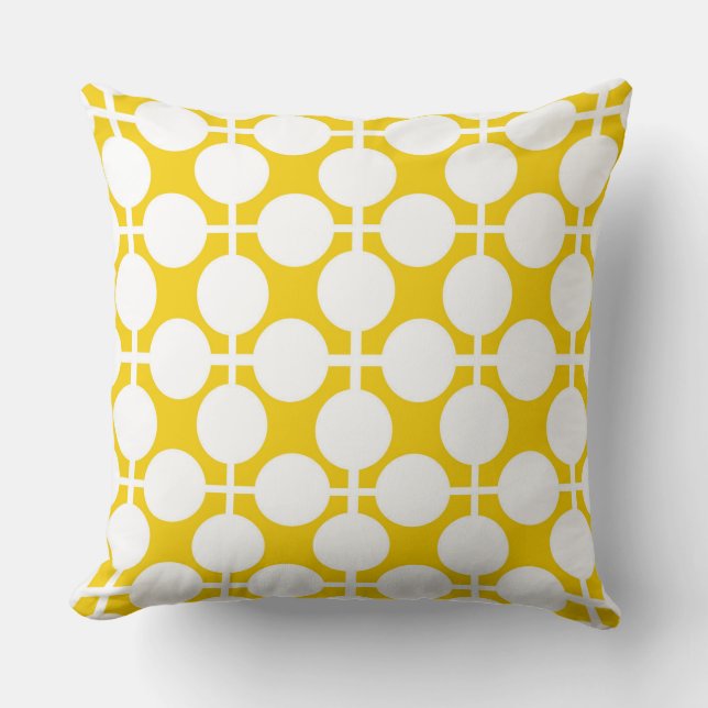 Yellow and white polka dot and check pattern is fa throw pillow (Front)