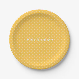 Yellow and white polka dot paper party plates